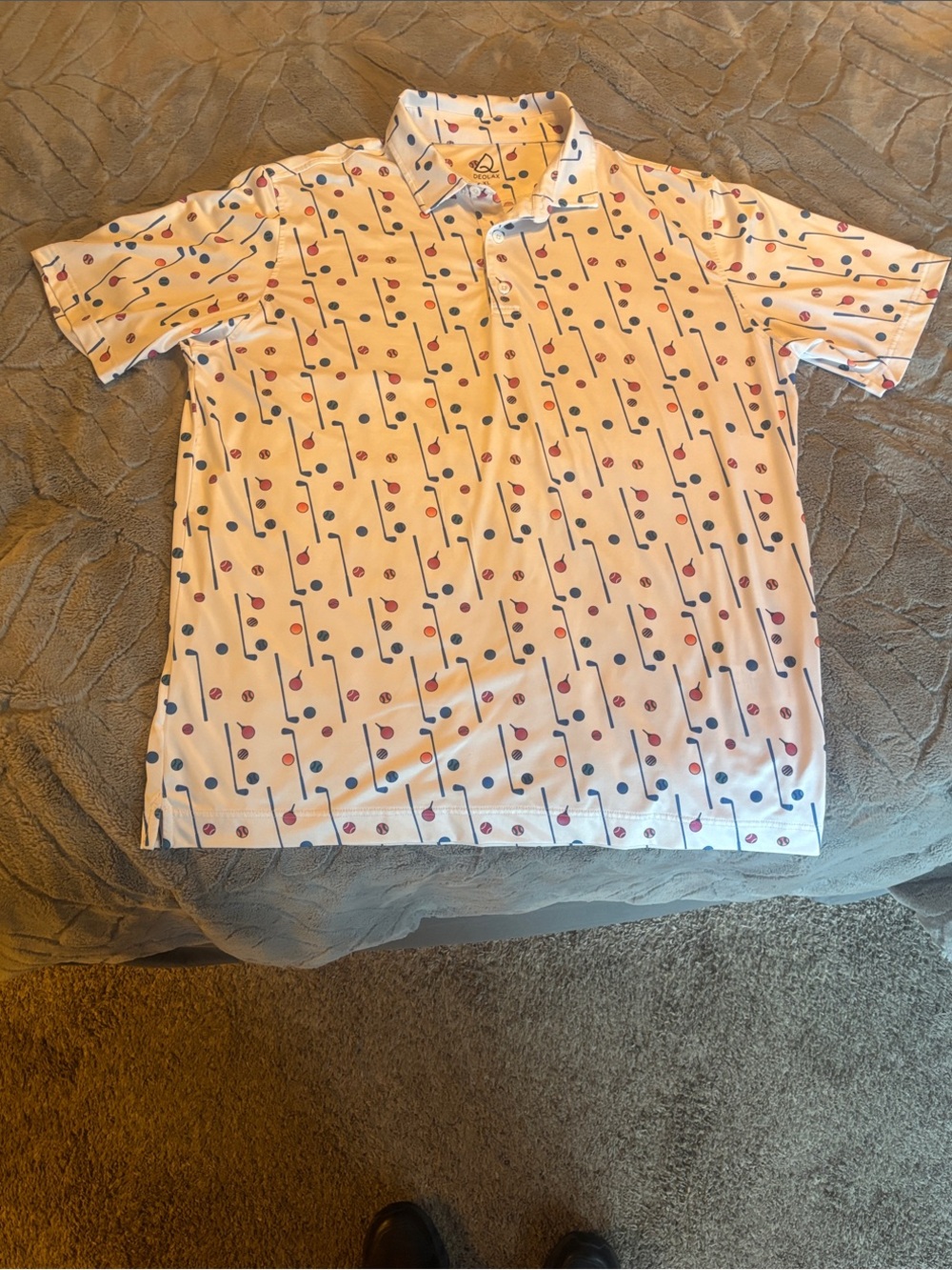 White Golf-Print Performance Polo Shirt
